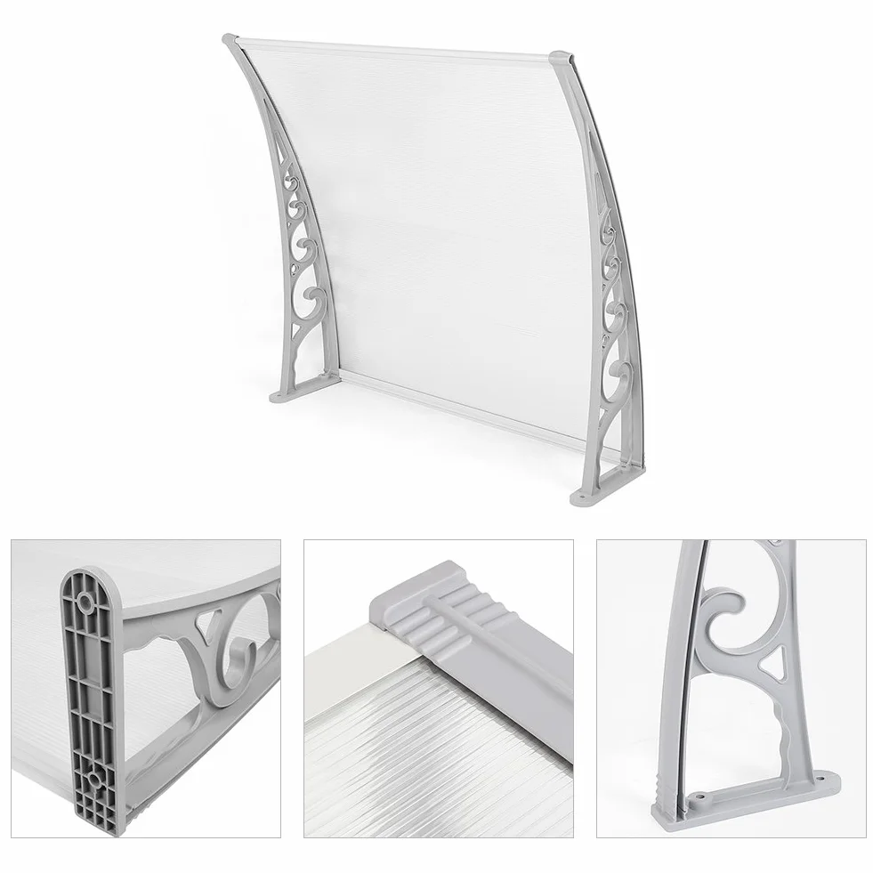 Marquesina para Puerta de Entrada WOD, Plástico, Aluminio, Arco de Escritorio, Transparente, Toldos para Ventanas (80x120cm)