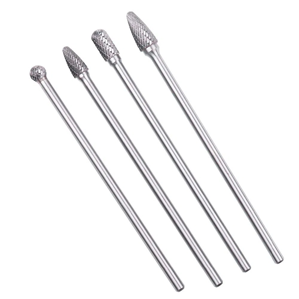 4 Pcs Kit de Fresas Giratorias de Carburo de Tungsteno Fresas de Diamante Rotary Archivo Tungsteno Acero Herramientas Rotary Burr Fresa Giratoria de Largo Alcance 6 mm
