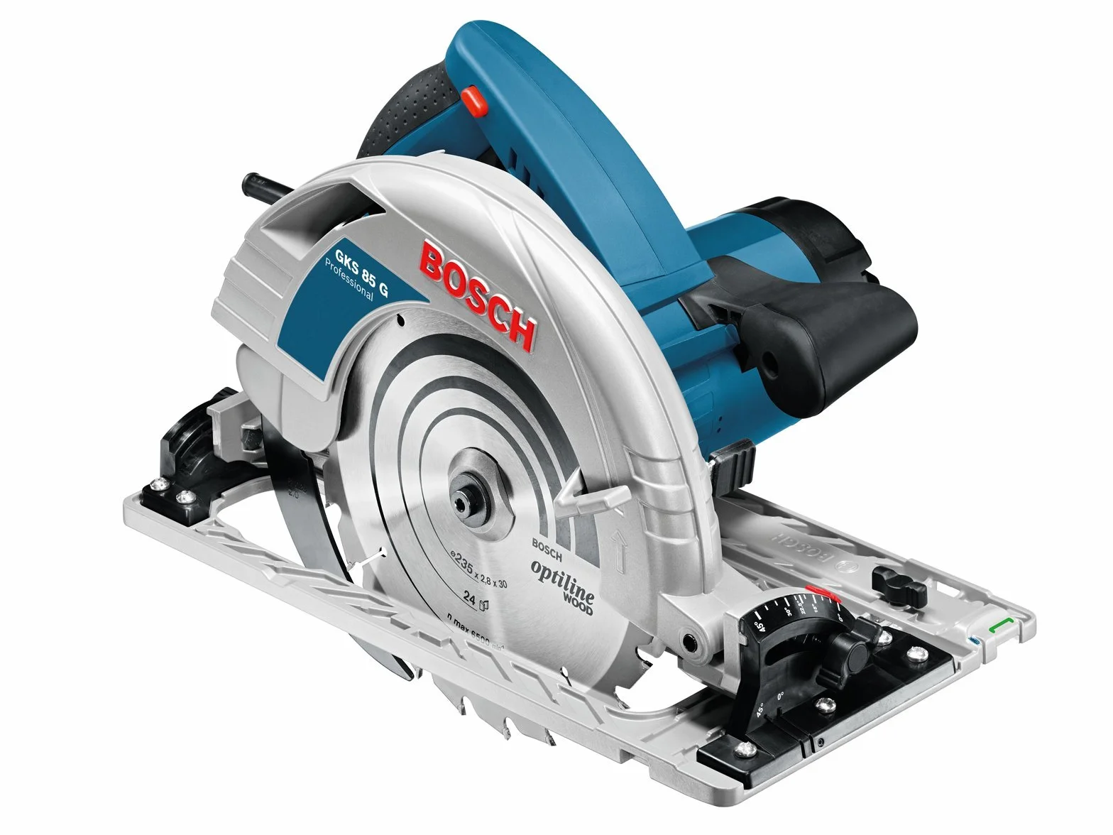 Bosch Professional sierra circular GKS 85 G (incl. 1 disco de sierra, Optiline Wood, 235 x 30/25 x 2,8 mm, 24, llave Allen SW 5, adaptador de vacío)