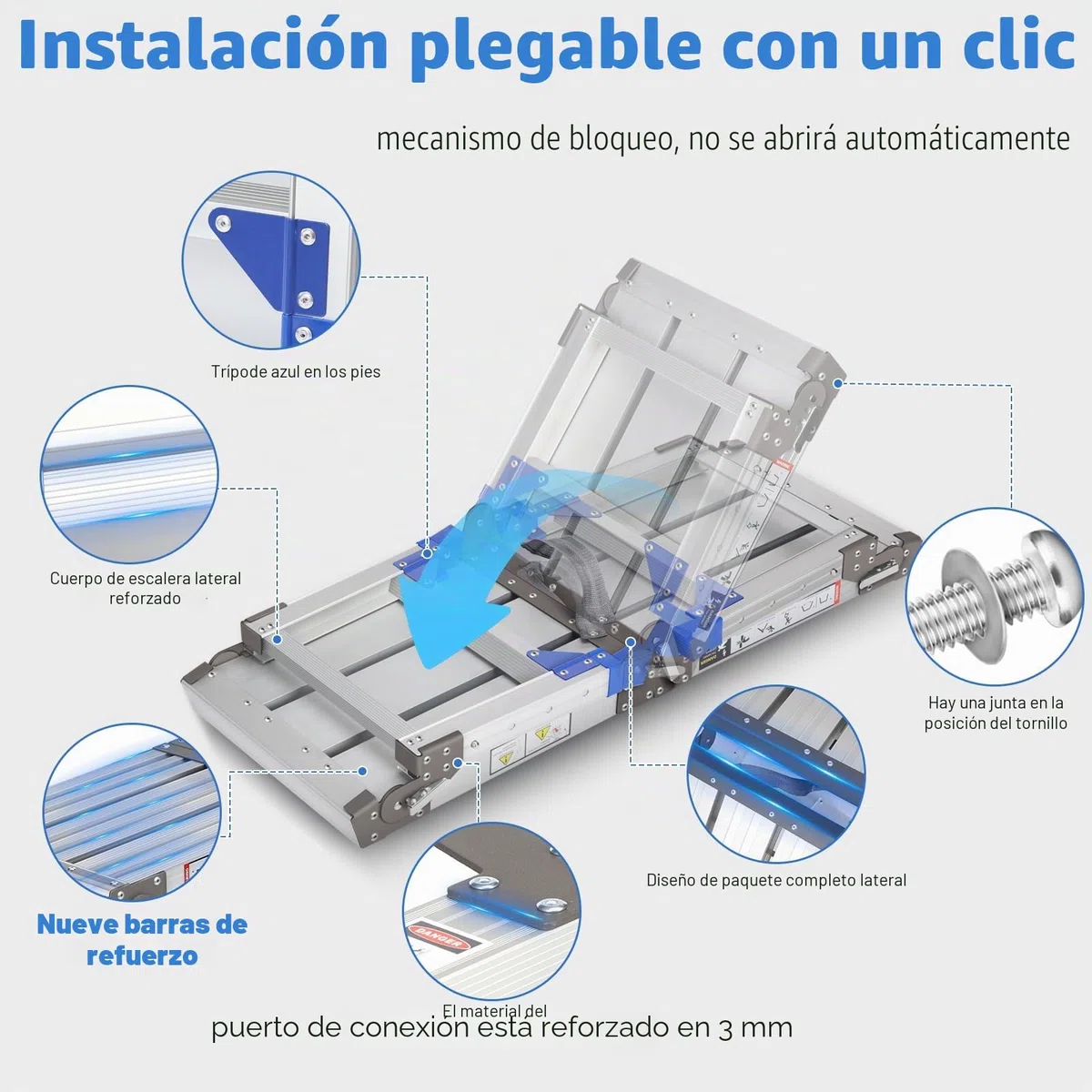Plataforma de Trabajo de Aluminio Mejorada Plegable hasta 362 kg, Plataforma de Trabajo, Escalera escalonada de Aluminio Ajustable con cerraduras de Seguridad, Pedestal para escaleras