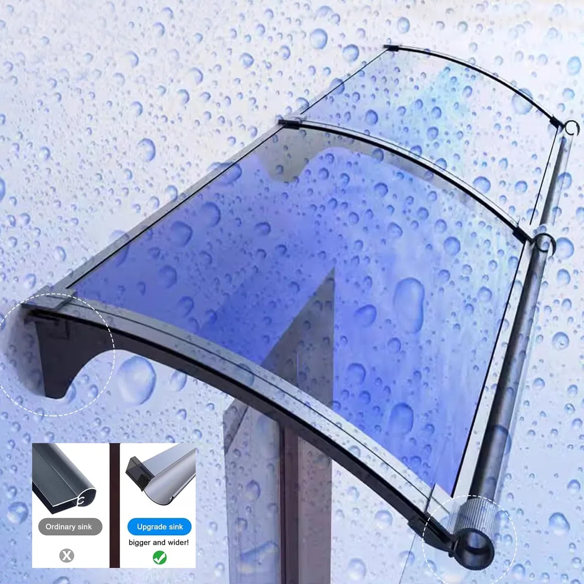 QWEASDF Marquesina para Puertas y Ventanas,Toldo de Entrada de Techo,Protección contra La Lluvia y La Nieve UV ，Toldo Cubierta de Policarbonato +Base de Acero al Carbono (Size : 60x280cm/24x110in)