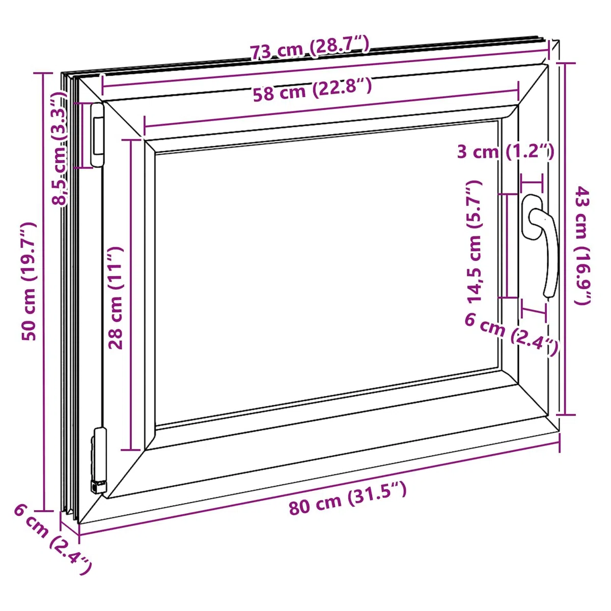 vidaXL Ventana de sótano RISOR 80 x 50 cm PVC y Vidrio Blanco, Sótano, Aislante Térmico Moderno y Duradero para Ventanas Eficientes, Accesorios de Vidrio PVC Aislantes