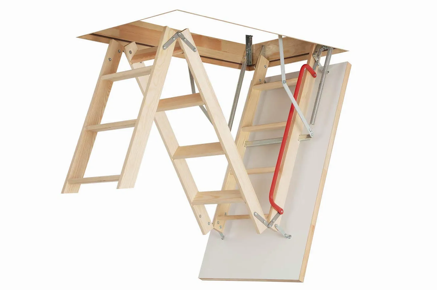 Escaleras de madera plegables para desván. Tamaño del marco 70 cm de ancho x 120 cm de largo, altura hasta 280 cm y puerta aislada plegable