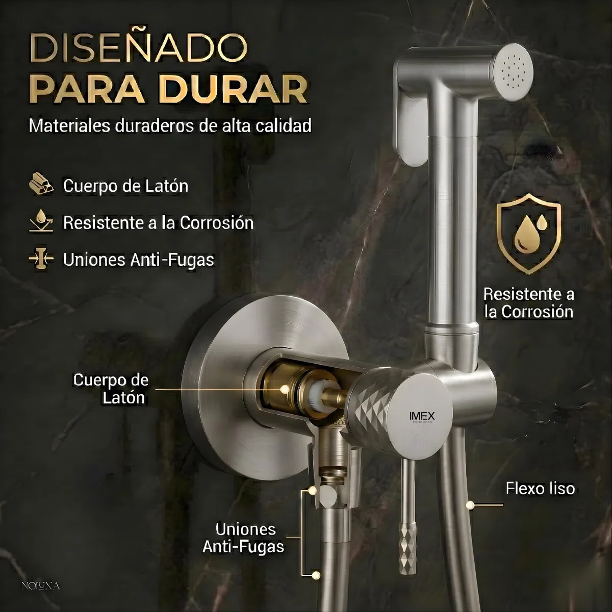 IMEX - Ducha Bidet Agua Fría y Caliente Color Níquel Cepillado | Grifo Bidet Empotrado para WC | Ducha Higiénica Monomando para Inodoro | Grifería Sustituto de Bidé | Serie Génova