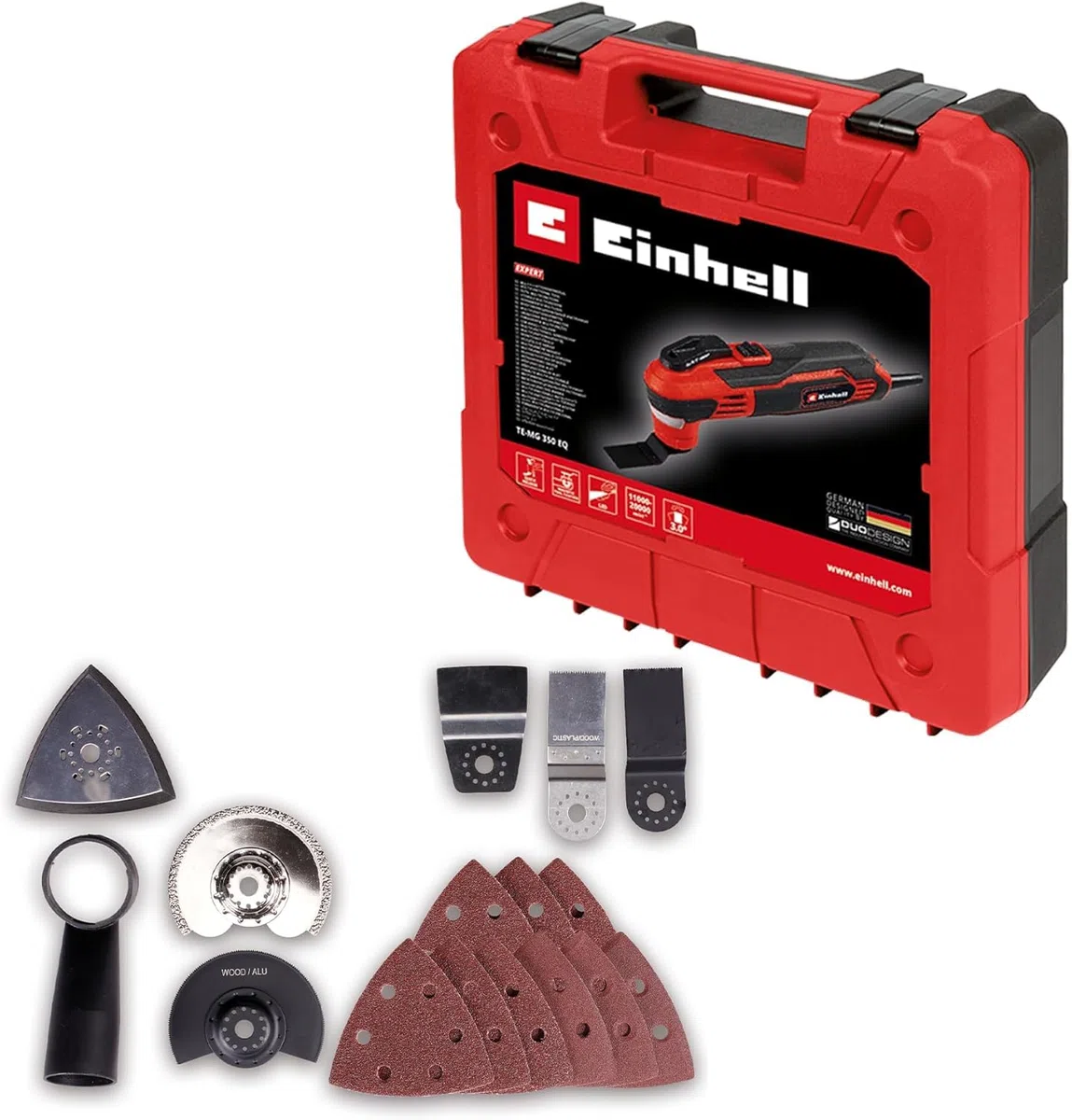 Einhell Herramienta multifunción TE-MG 350 EQ (350 W, 22000 a 40000 min^-1 número de oscilaciones, luz LED, cierre de sujeción rápido, incl. maletín y accesorio)