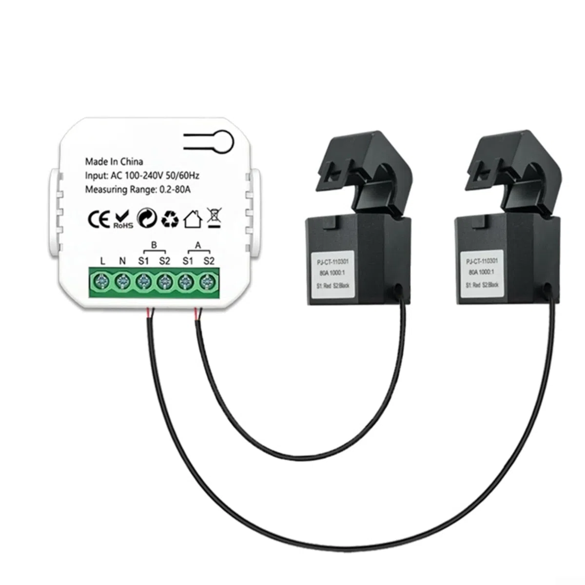 Para medidor de energía inteligente Zigbee, para medidor de energía TUYA 80A de 2 canales bidireccionales, monitor de electricidad con 2 abrazaderas para potencia en tiempo real, medición de voltaje