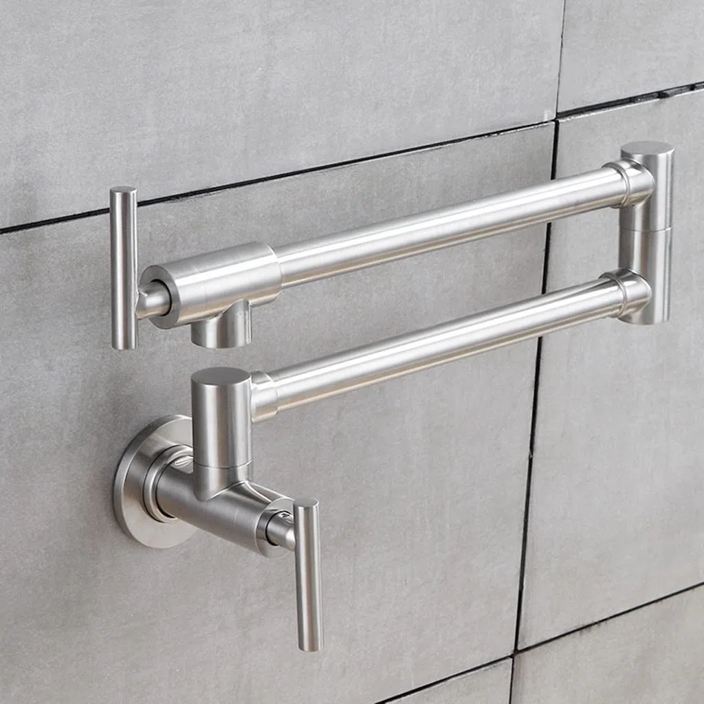 BBGS Montaje en Pared Grifos de Llenado de Ollas, Acero Inoxidable Llenadora de Ollas Comercial, Tarea Pesada con Plegable Estirable Articulaciones Dobles 2 Asas