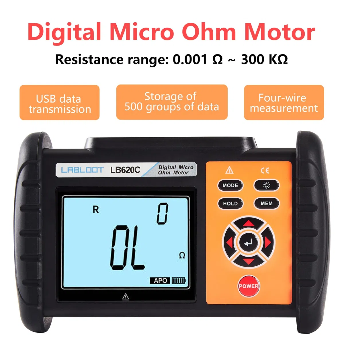 LB620C - Medidor digital de baja resistencia CC (equivalente a microohmios, conectores/comprobador de resistencia del motor)