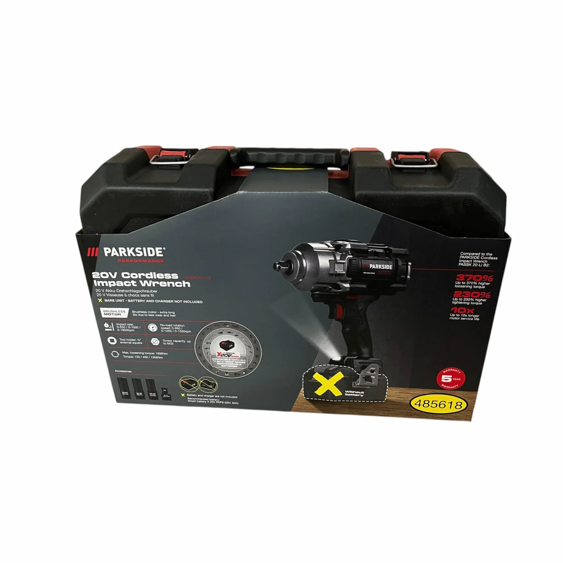 Llave de impacto inalámbrica PARKSIDE PERFORMANCE PASSP 20- Li X20V, máx. 1898 Nm, hasta M33, 1/2"(en maletín de transporte, sin batería ni cargador)