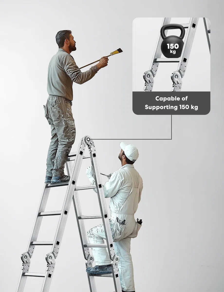 Miscoos Escalera Multifunción de Aluminio 6-en-1, Escalera Articulada Plegable 4x3 con 12 Peldaños, Antideslizante, Robusta, de Trabajo, 3.6 m, Capacidad de 150 kg