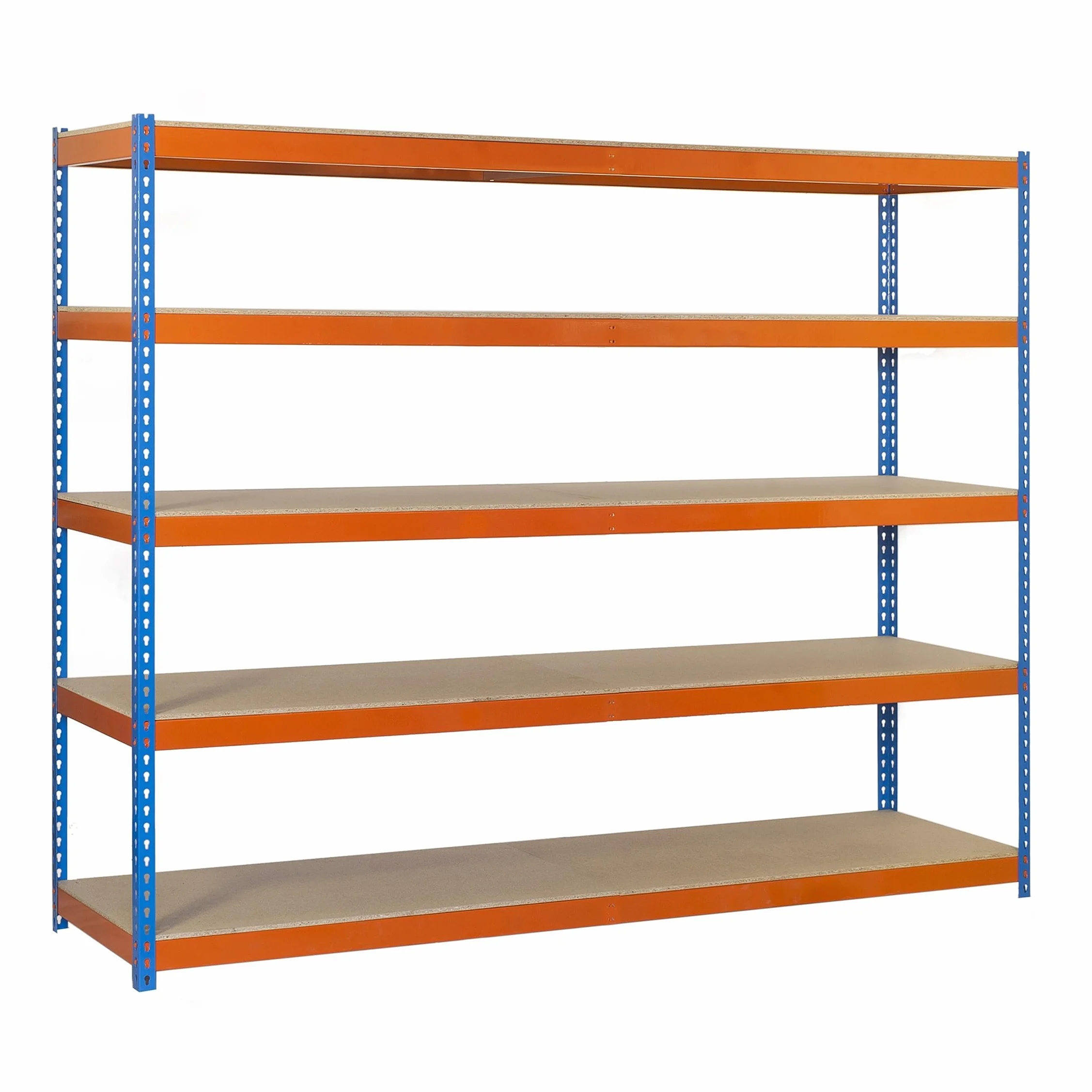 Simon Rack Estanteria Industrial, 2000x1500x750 mm, 600 kg de Punto Flexión, 5 Estantes Madera, Estanterias Almacenaje, Estanterias Metalicas, Azul/Naranja/Madera - SimonTaller
