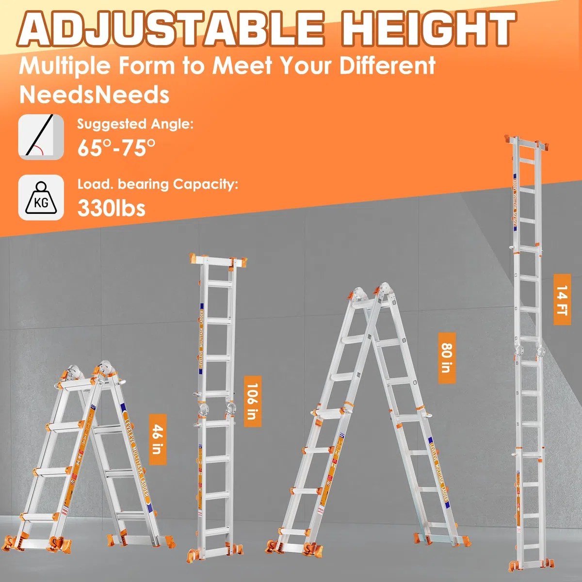 Escalera de 4 peldaños con múltiples Posiciones, Escalera Deslizante de 4,2 m con estabilizador y Ruedas, Carga de Seguridad de 150 kg, una Escalera de Marco para escaleras, hogar, Interior, Exterior