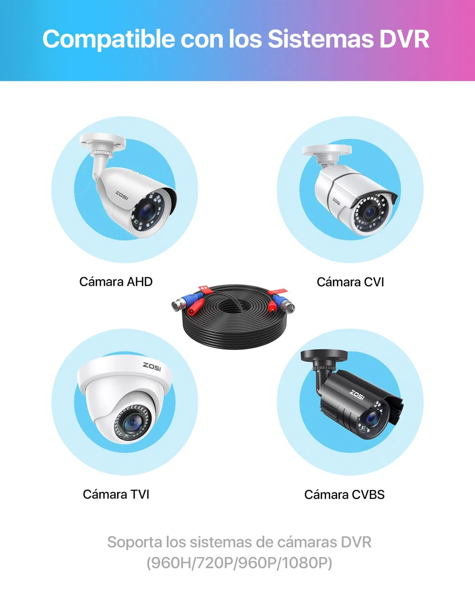 ZOSI Cable de BNC Video y Alimentación de 18,3 Metros para CCTV Kit de Cámara Seguridad Vigilancia DVR (1 Pack Negro)
