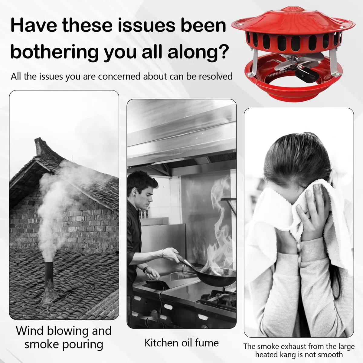 Extractor de humos de 100W, Ventilador de Chimenea de Doble Cabeza de 12-21cm con 7 Aspas Máquina de Humo Silenciosa Extractor de Humos Ventilador de Chimenea
