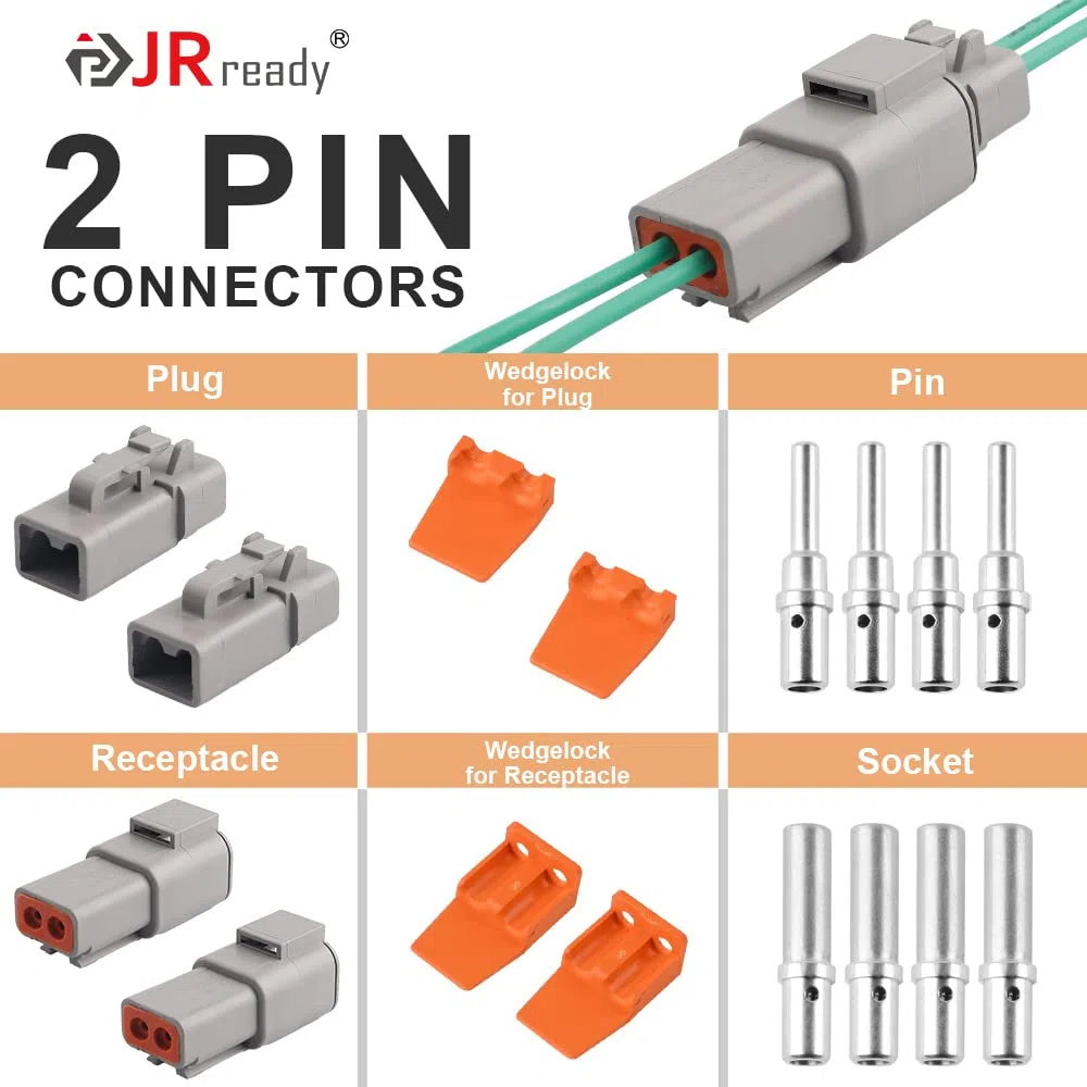 JRready DTP Conector Kit ST6138 2 pines gris impermeable conector de cable eléctrico con 12# Corriente de contacto sólido 25 amperios, 2 juegos