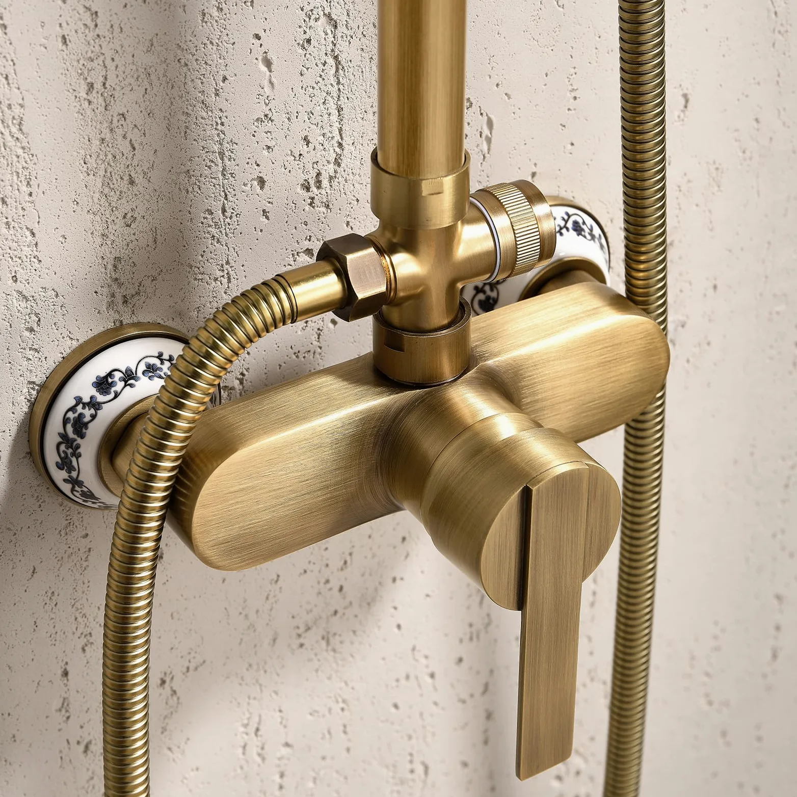 ESOP Conjunto de Ducha Retro Sistema de Ducha Montaje en La Pared Columna de Ducha Latón Set de Ducha con 20cm Giratorio Alcachofa de Ducha, Alcachofa de Mano, Ajustable Barra de Ducha