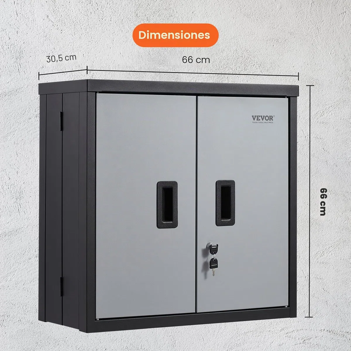 VEVOR Gabinete de Almacenamiento para Garaje 660x305x660 mm Armario de Herramientas Montado en Pared, Carga Total de 108,8 kg Estante Ajustable con Puerta Magnética para Taller, Almacén, Hogar, Negro