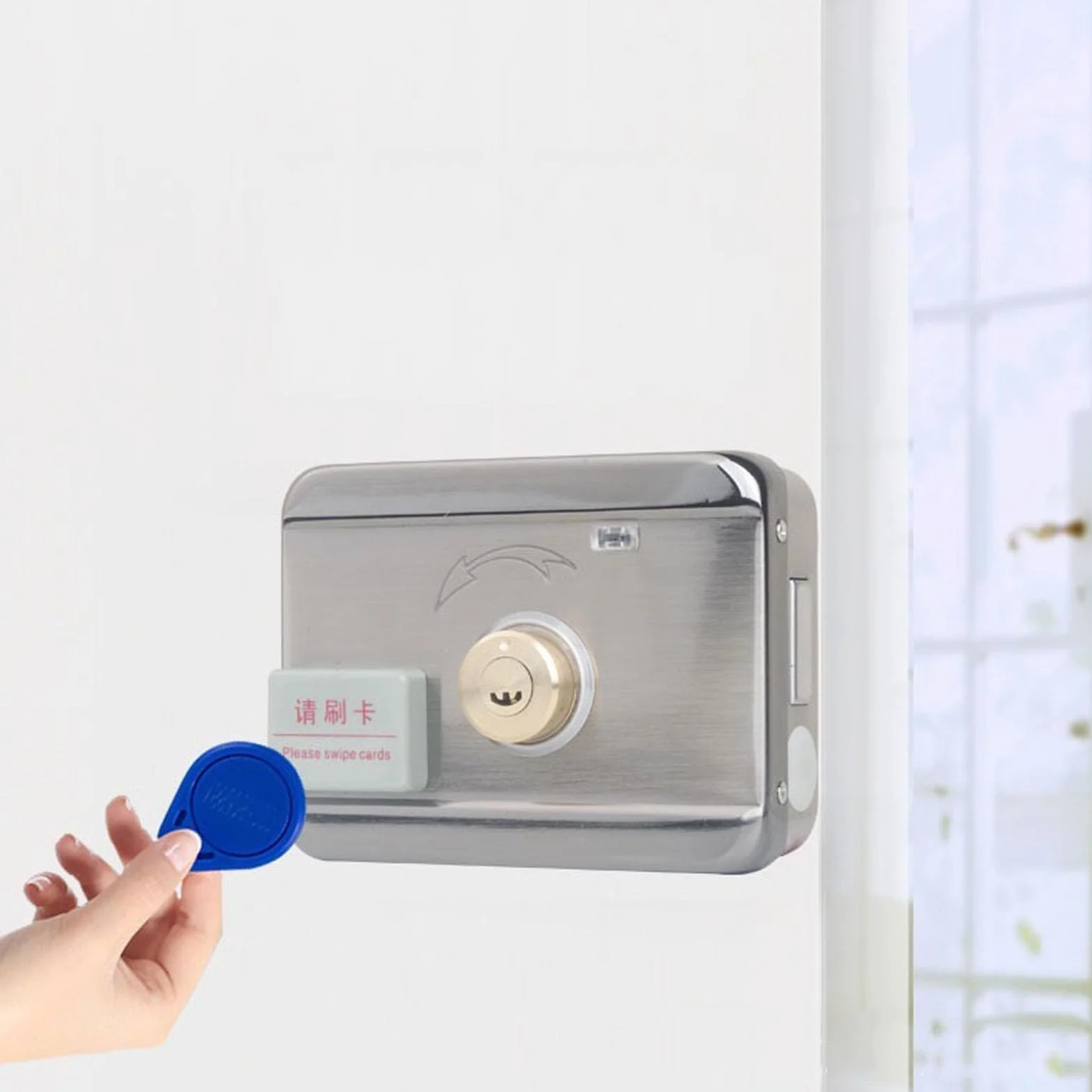 Cerradura Electrónica con Control Remoto, Cerradura de Puerta Inteligente Electrónica, Cerradura con Tarjeta de Identificación, Estructura Integrada, Sin Cableado, Doble Cabezal