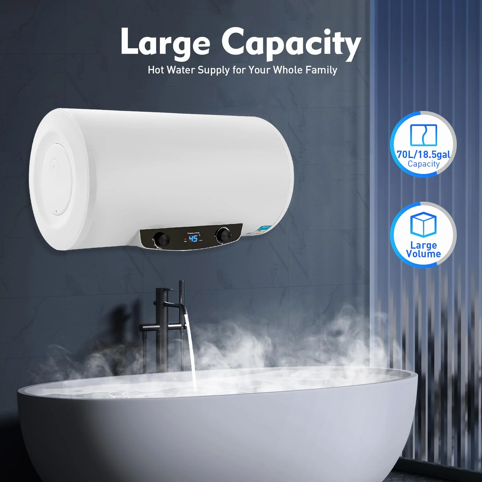 Depósito de agua eléctrico horizontal, 120 litros, 2 kW, caldera eléctrica, caldera, calentador de agua con ducha de mano