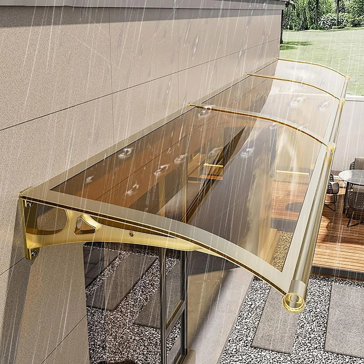 Toldo para Puerta de Entrada con sección Lateral, 60x120cm, Marquesina Transparente de policarbonato de 6 mm y Aluminio, marquesina de Puerta para protección Exterior contra la Lluvia