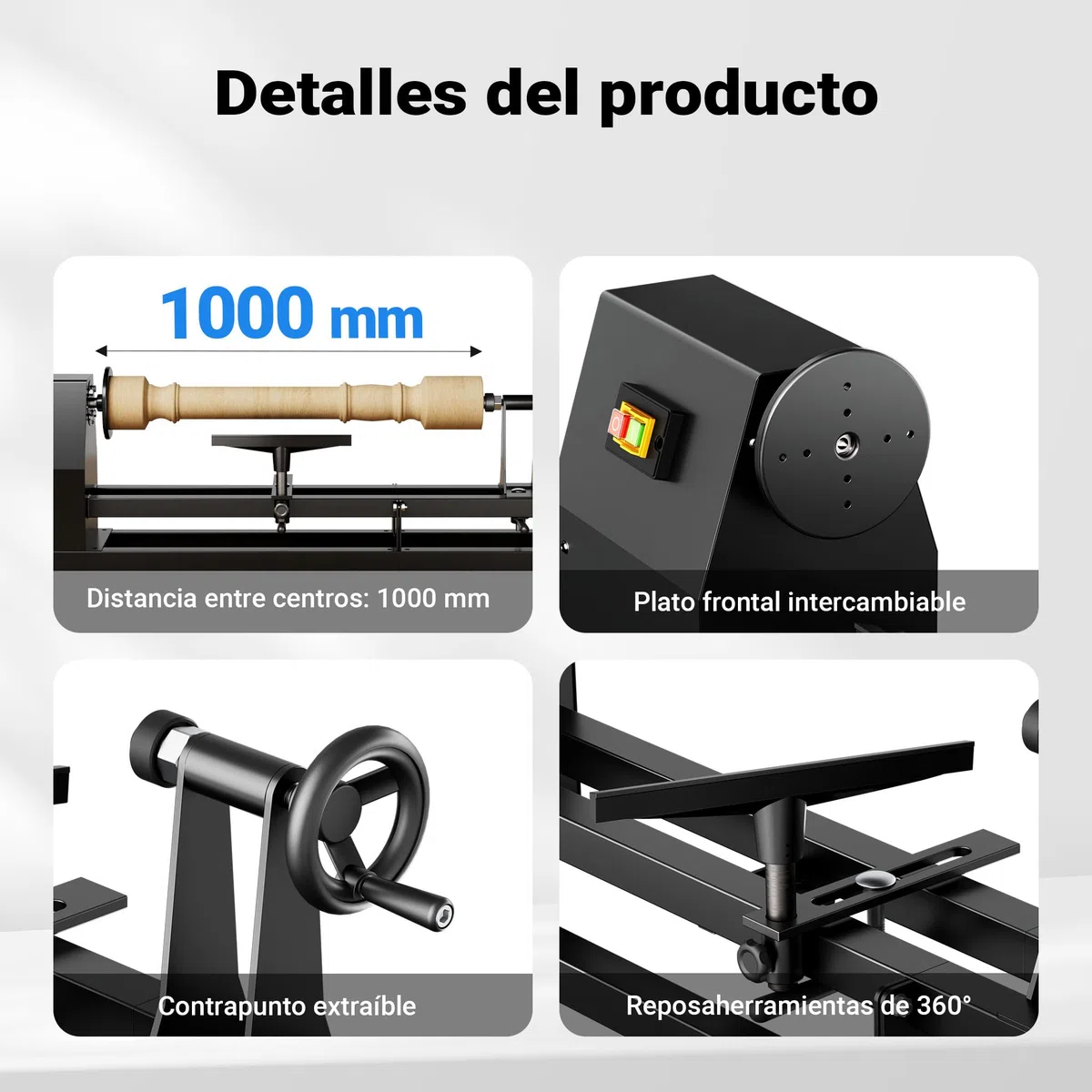 Torno madera eléctrico 400W Banco torneado regulable Máquina carpintería Banco trabajo carpintero