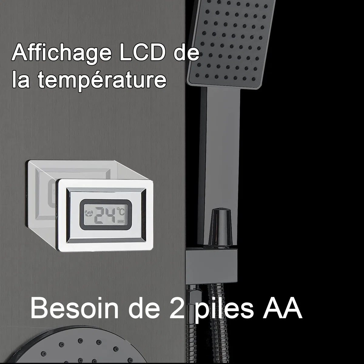 Columna de Ducha con Pantalla LCD, Sistema de Panel de Hidromasaje 3 en 1, Cabezal de Lluvia Grande, Masaje Corporal, Acero Inoxidable Cepillado