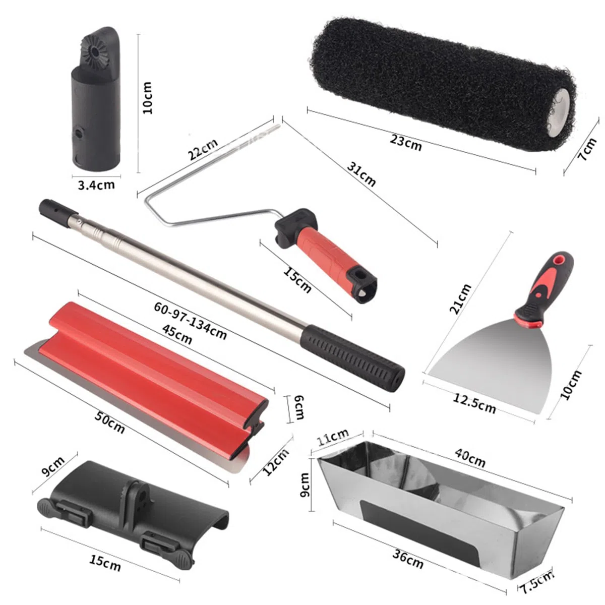 Espátula Pladur Profesional,Juego De Cinco Herramientas Para Enlucido,Hoja De Enlucido De Acero Inoxidable,Pértiga Telescópica De Aluminio De 60-134 Cm,Apto Para Enlucido De Paredes y Techos