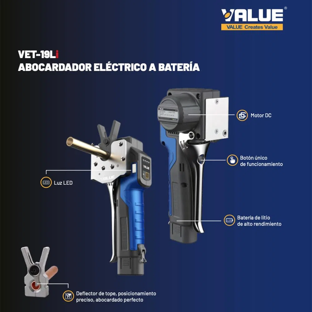 ABOCARDADOR ELÉCTRICO VALUE MODELO VET-19LI CON MALETÍN INCLUIDO