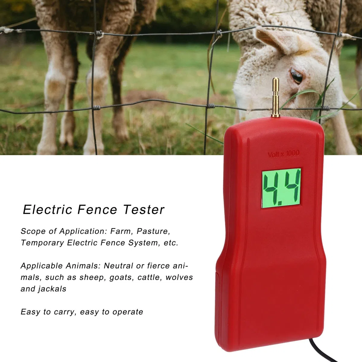 Probador de voltaje de cercas,Probador de cercas eléctricas, Medidor de voltaje de cercas, Probador de cercas portátil, Probador de voltaje de cercas eléctricas, Probador de cercas LCD, probador
