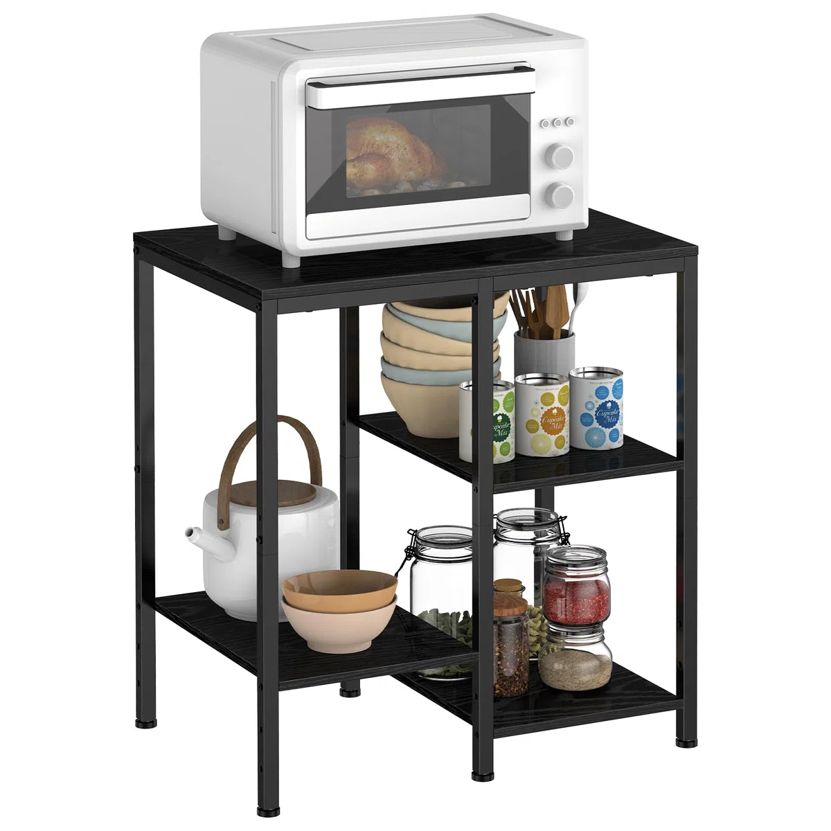 smusei Estantería Multifuncional de 4 Niveles, Estilo Minimalista, Negro, 66 x 40 x 60 cm, 4 Estantes Ajustables, 50 lbs de Capacidad, Incluye Hardware, Montaje en 30 Minutos