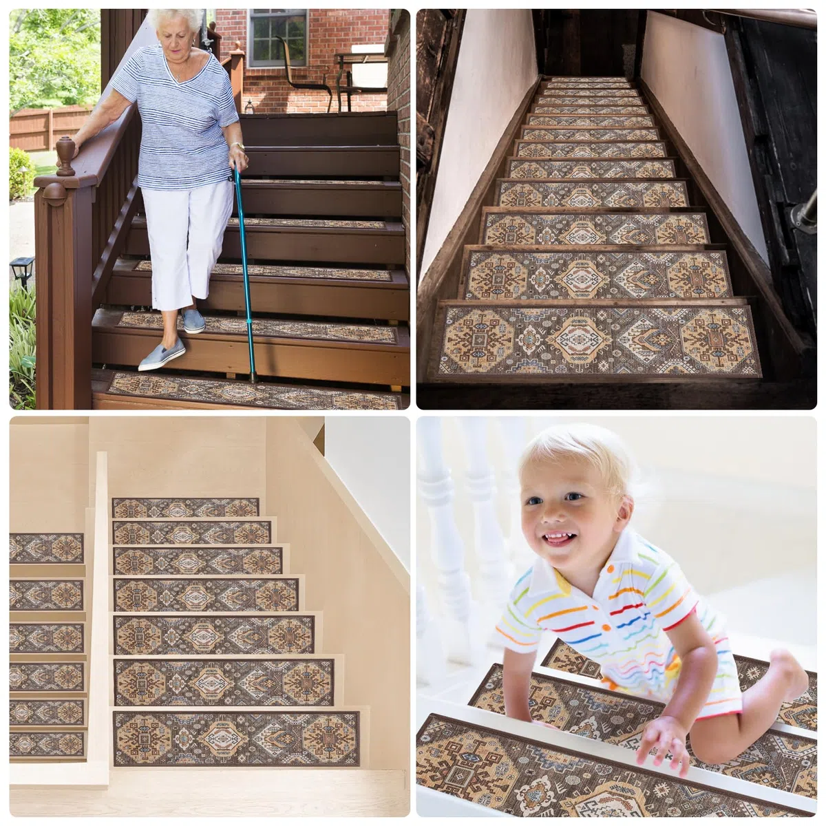Peldaños antideslizantes y lavables, 8 x 30 x 0.3 pulgadas, alfombra suave y cómoda para superficies de madera, mármol, vinilo o metal, interiores, exteriores, escaleras, pasillo (8 x 30