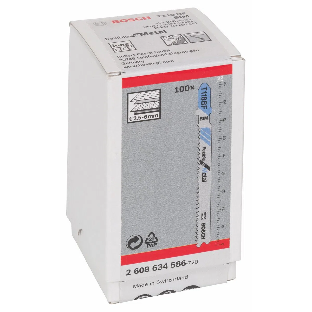 Bosch Professional 100x Hojas de sierra de calar T 118 BF Flexible for Metal (para Láminas de acero, accesorios Sierra de calar)