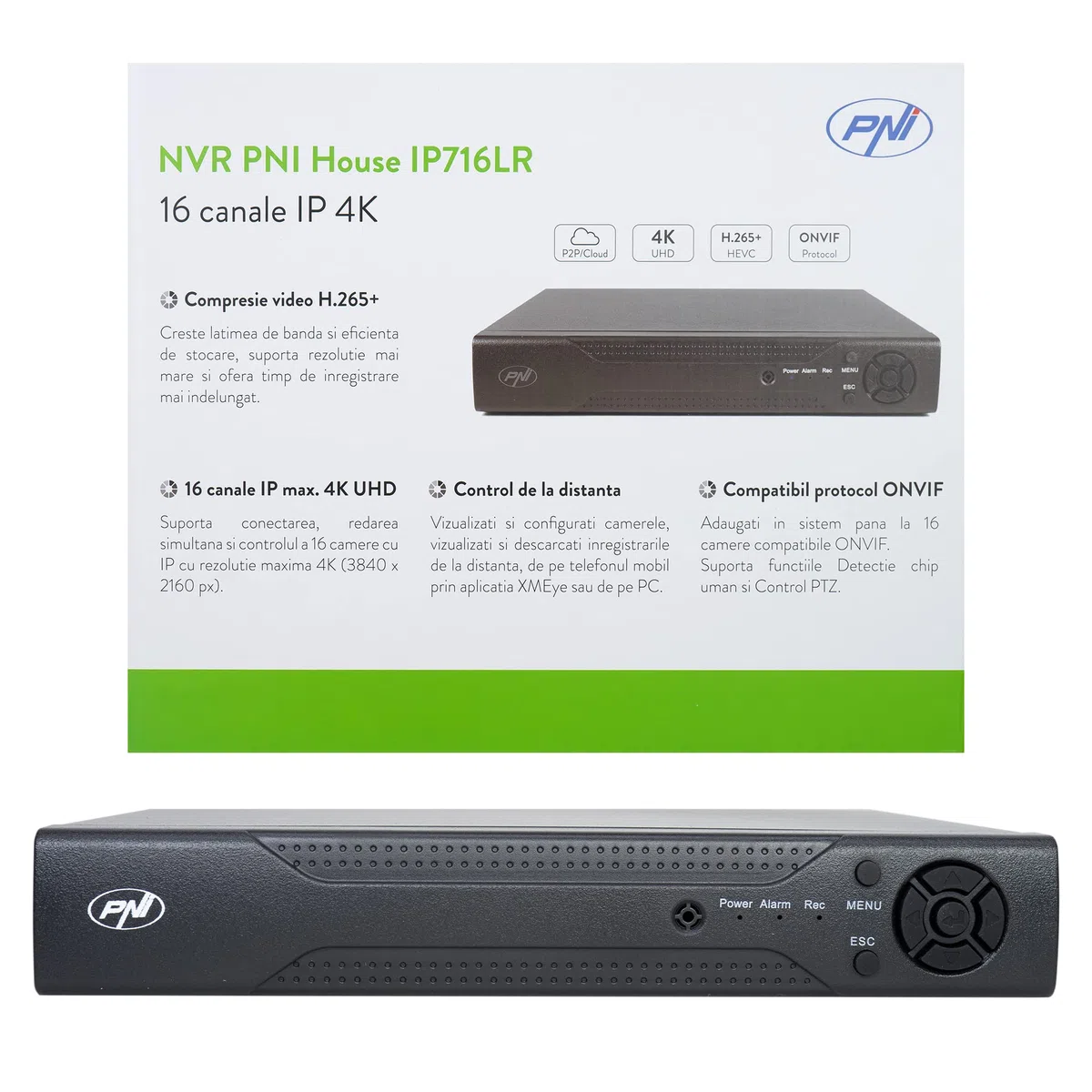 NVR PNI House IP716LR, 16 Canales 4K, H.265