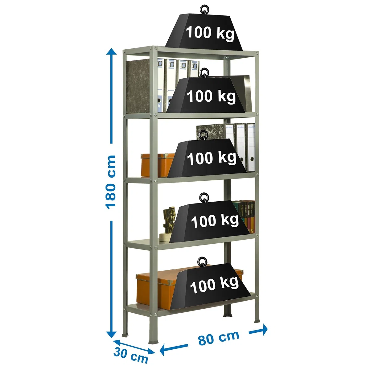 Simon Rack Librería Estanteria Salon, 1800x800x300 mm, 5 Alturas, Estilo Industrial, Metálica, Gris - Simon Home