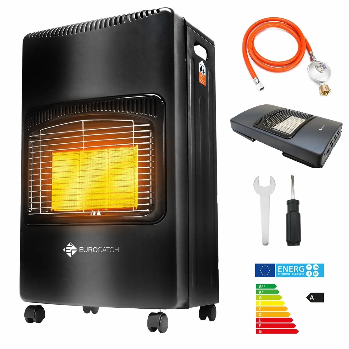 Calentador de gas - Calentador móvil incl. Manguera y regulador de presión - Negro - 4200W