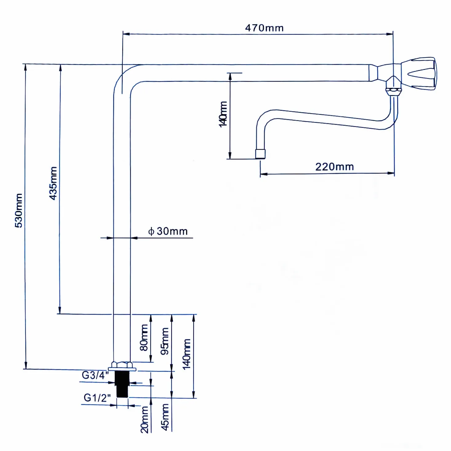 GOLDMAN SERVICE Grifo industrial de columna orientable un agua - con pomo y caño alto - para hostelería, industria, sanidad, cocina, comedores, talleres