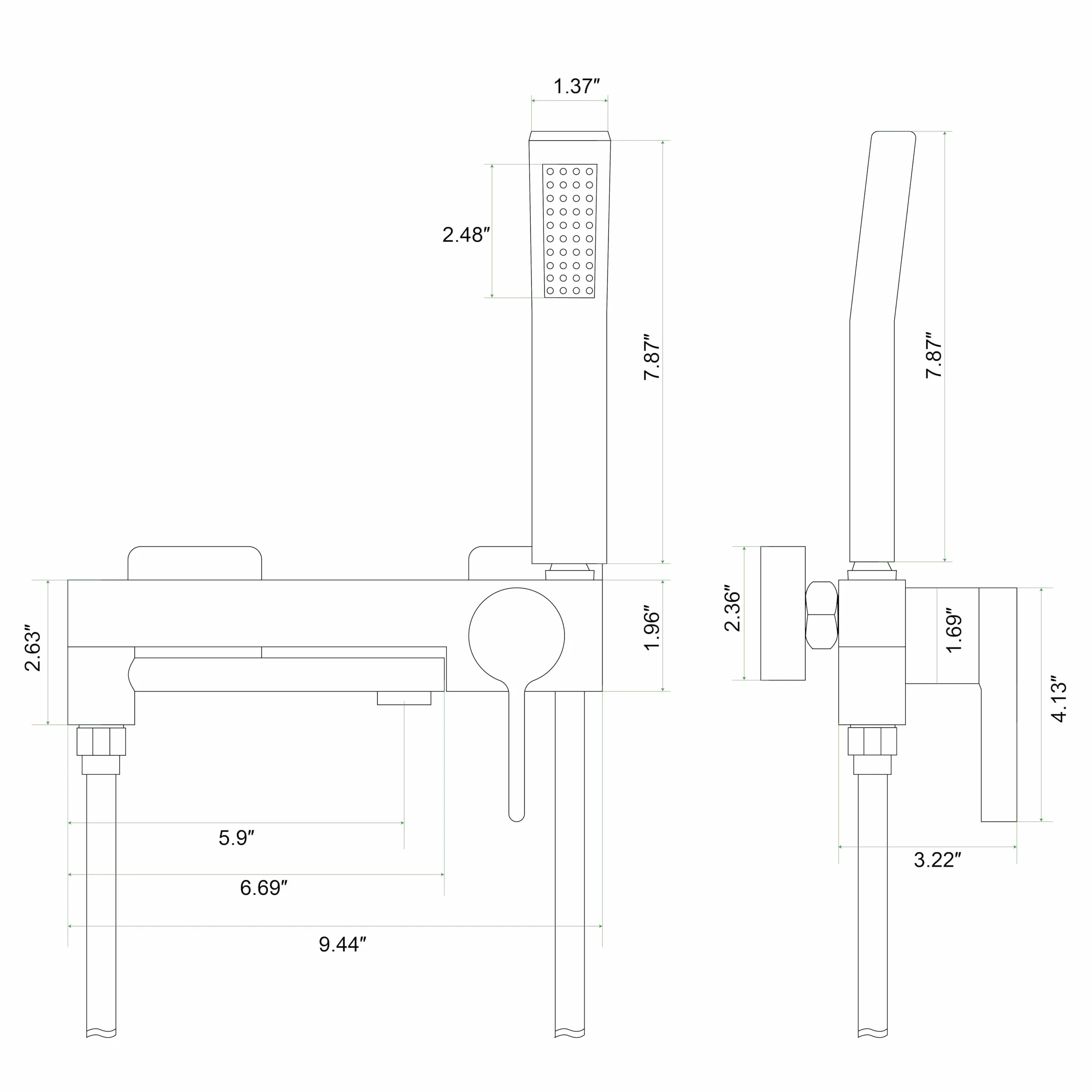 PHASAT Grifo de Bañera con Ducha de Mano, Grifo Mezclador de Bañera de Baño de Acero Inoxidable, Grifo de Pared Monomando de Ducha, Níquel cepillado PTBL17E