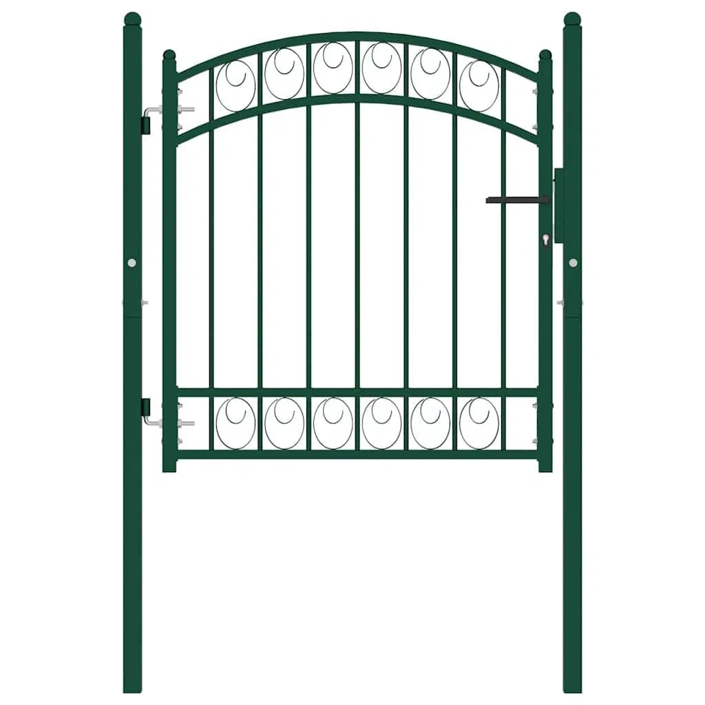 vidaXL Puerta de Valla EMMEN con Arco Superior Cancela Valla Verja Patio Entrada Exterior Cerca Cerradura Robusta Estable Duradera Acero Verde 100x86 cm