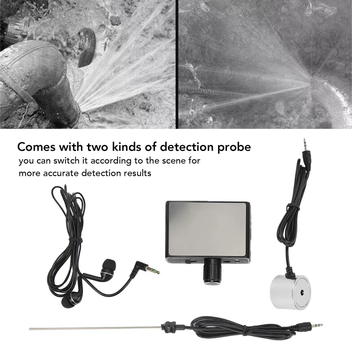Detección de Fugas de Agua,Monitor de Fugas de Tuberías de Agua Subterránea, Sonda Doble,Intensificador de Sonido Mejorado de Alta Resistencia,Detector de Fugas de Tuberías de