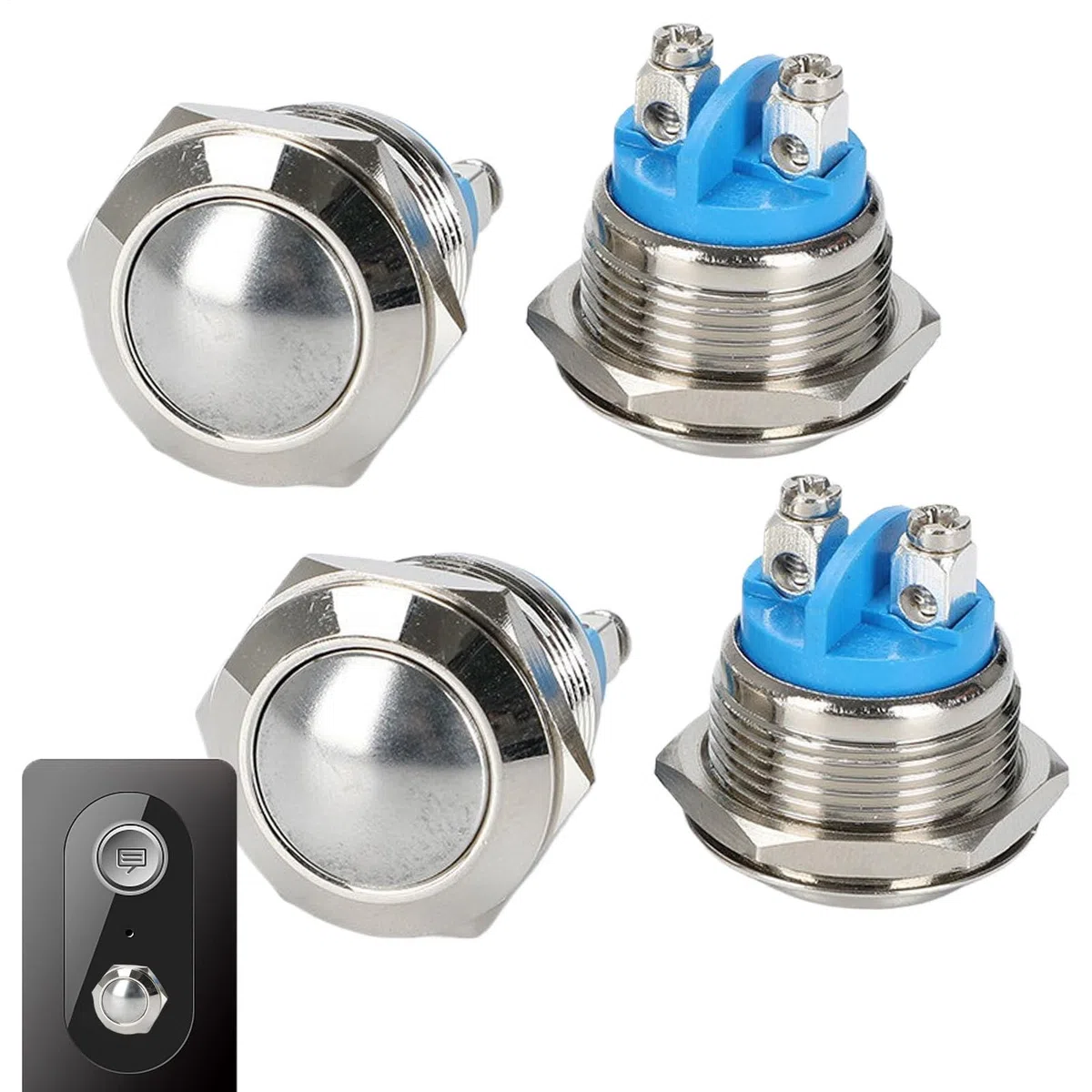 Pulsador de timbre de puerta, 4 botones de repuesto para timbre, accesorios impermeables para la actualización de casa, casa, casa, casa, casa, casa y garaje