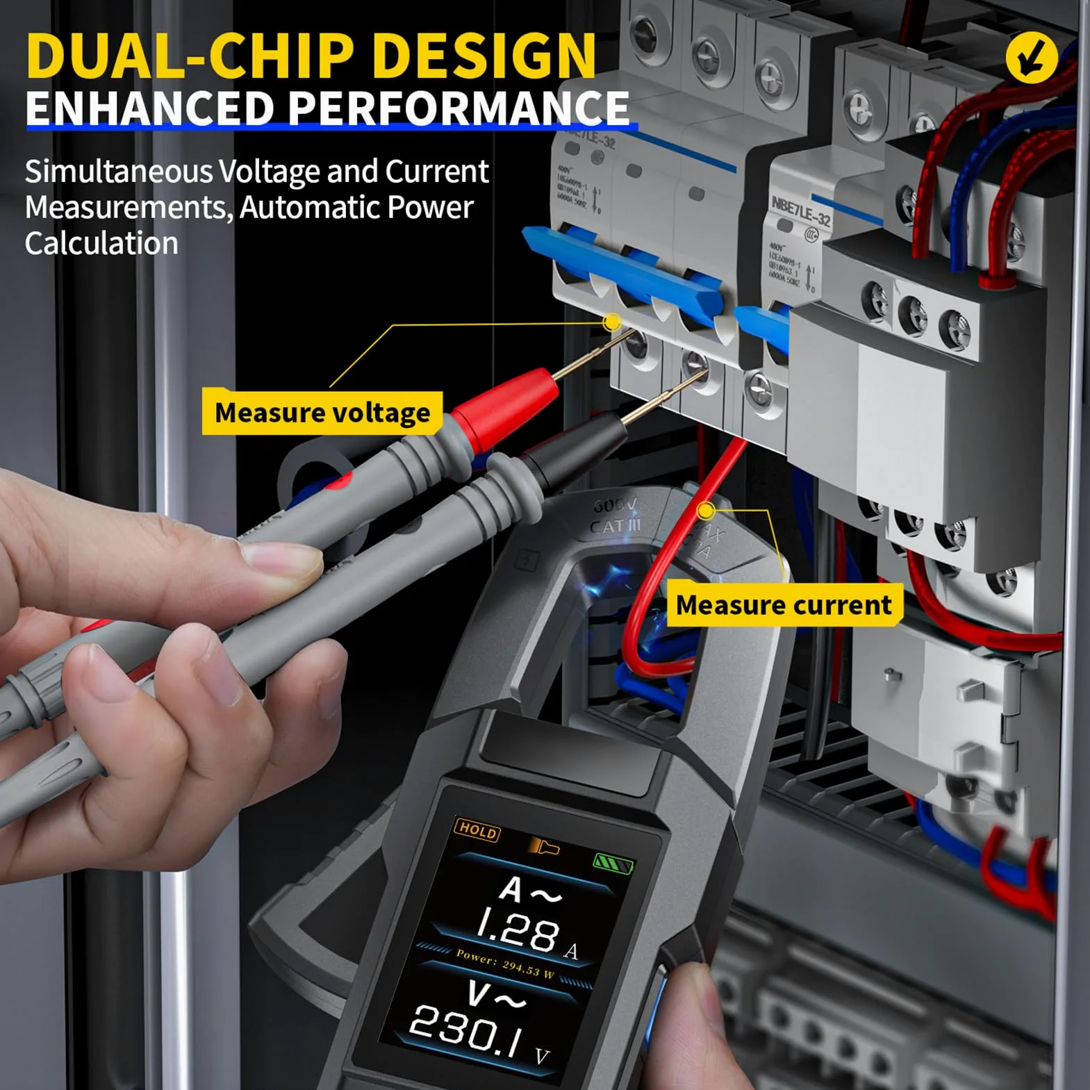 DEWIN Pinza Amperimetrica,10000 Cuentas Pinza Amperimetrica Profesional Tester Electricista per Corrente CA, Tensione CA/CC, Resistenza, Frequenza, Capacità