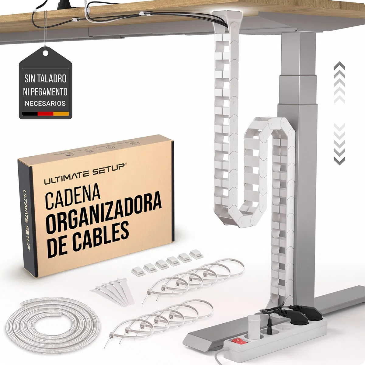 Organizador Cables Escritorio, Cadena portacables Flexible, Canaleta portacables Flexible, Ideal para organizar los Cables de Escritorio y Apta para escritorios Regulables en Altura (Blanco)