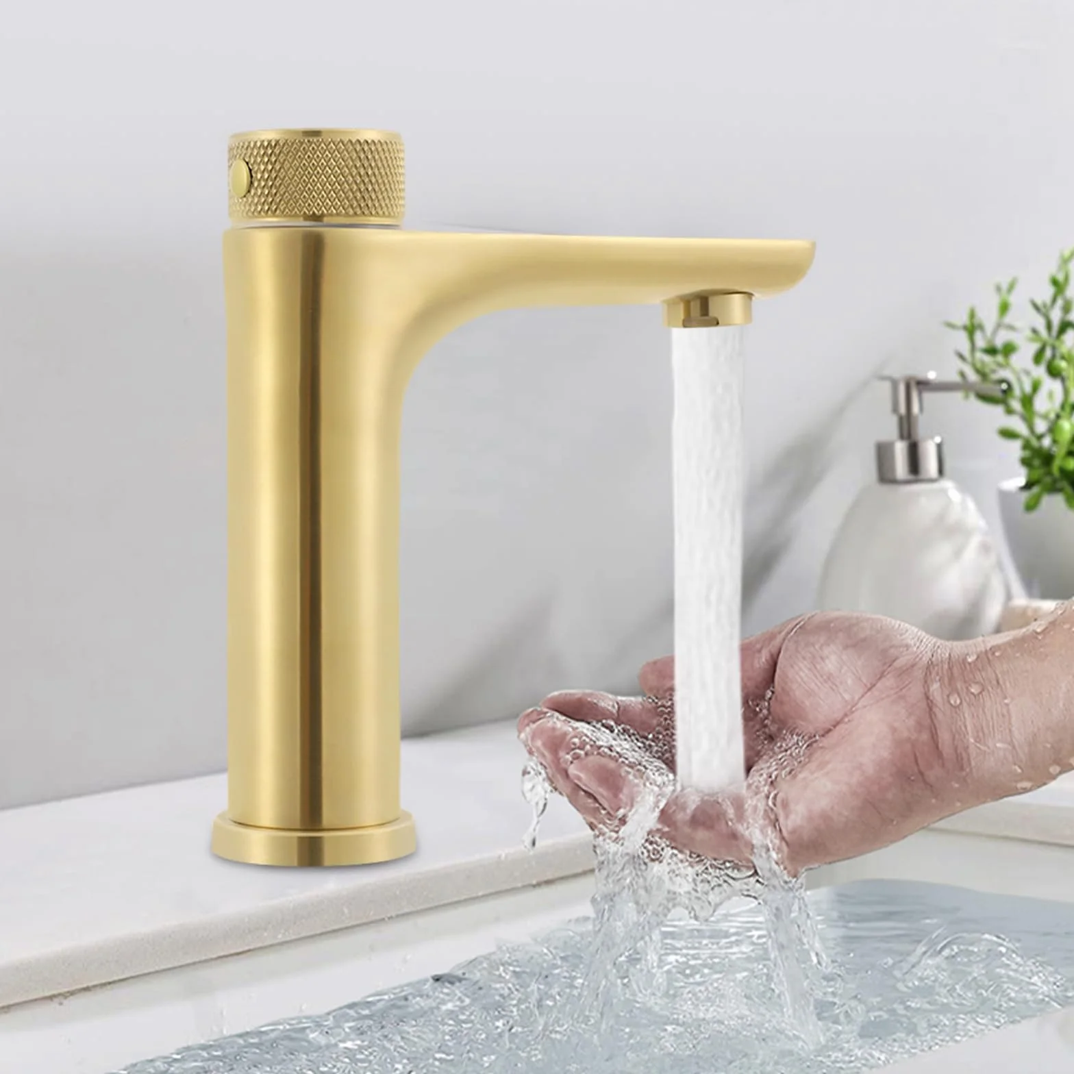 Grifo de baño con sensor, automático sin contacto, grifo de lavabo para lavabo, baño, cocina, lavabo de mano (dorado)