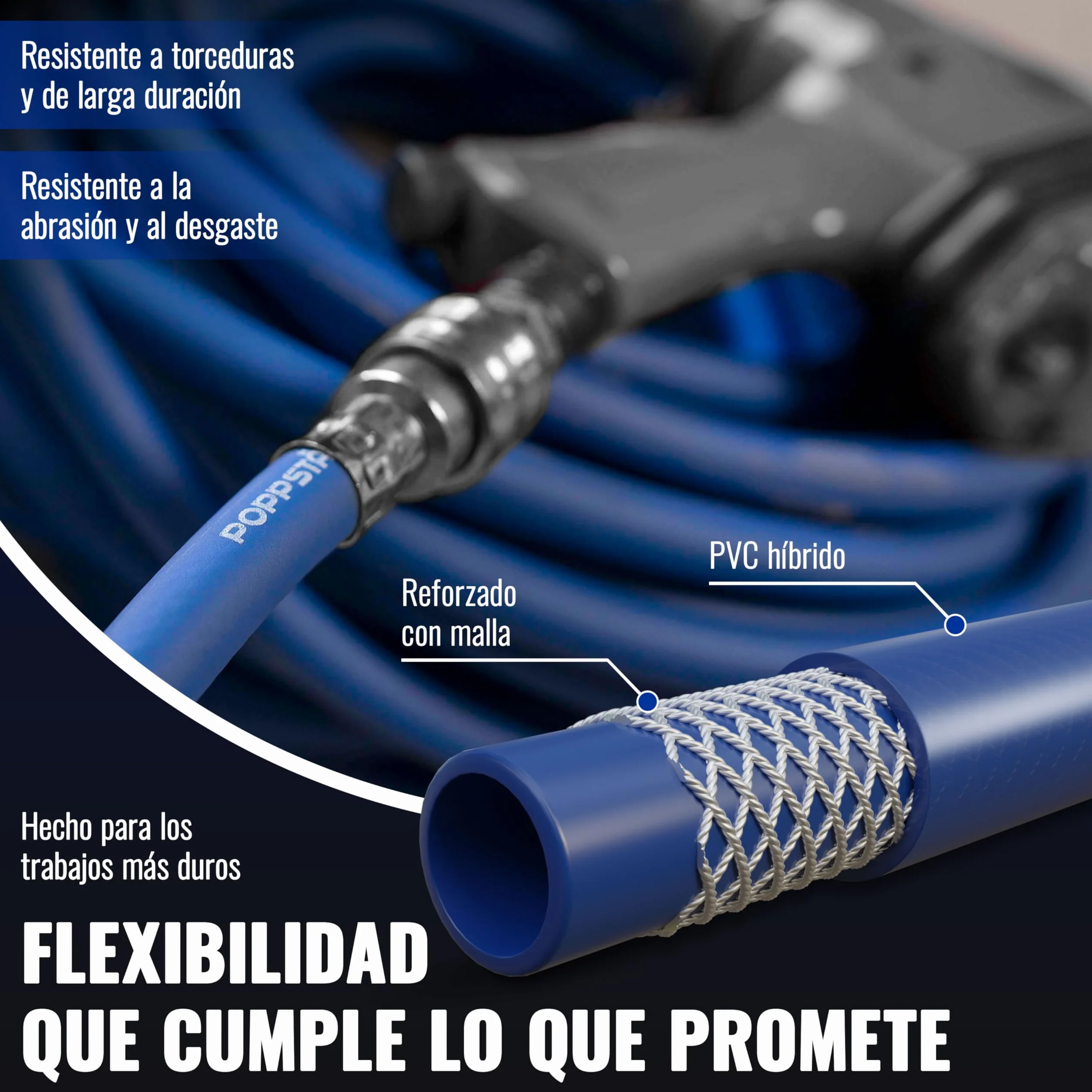 Poppstar Manguera para aire comprimido 15m PVC híbrido 9,2mm 20 bar azul