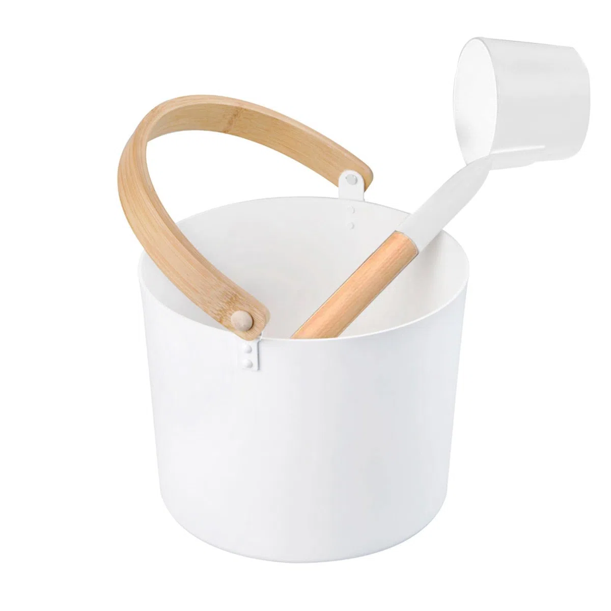 Cubo de sauna de aluminio con cucharón a juego, juego de de sauna de aluminio de 7 litros con mango largo y cuchara