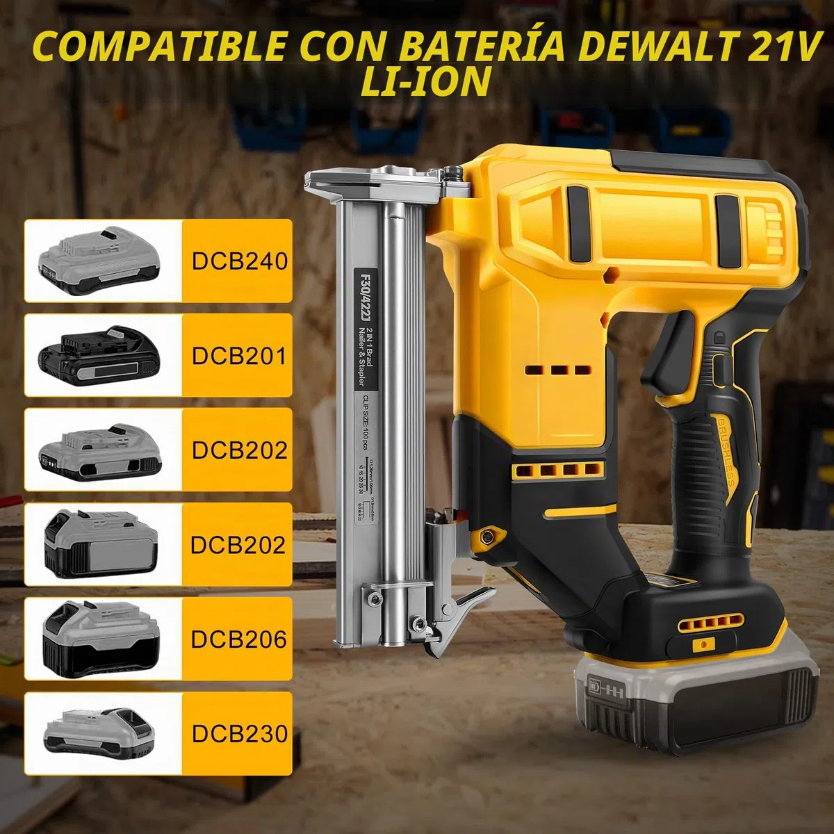 Clavadora inalámbrica de puntilla compatible con batería Dewalt 20V (sin batería), grapadora eléctrica sin escobillas de 18GA con 500 clavos y 500 grapas, pistola de clavos inalámbrica de 2 modos para