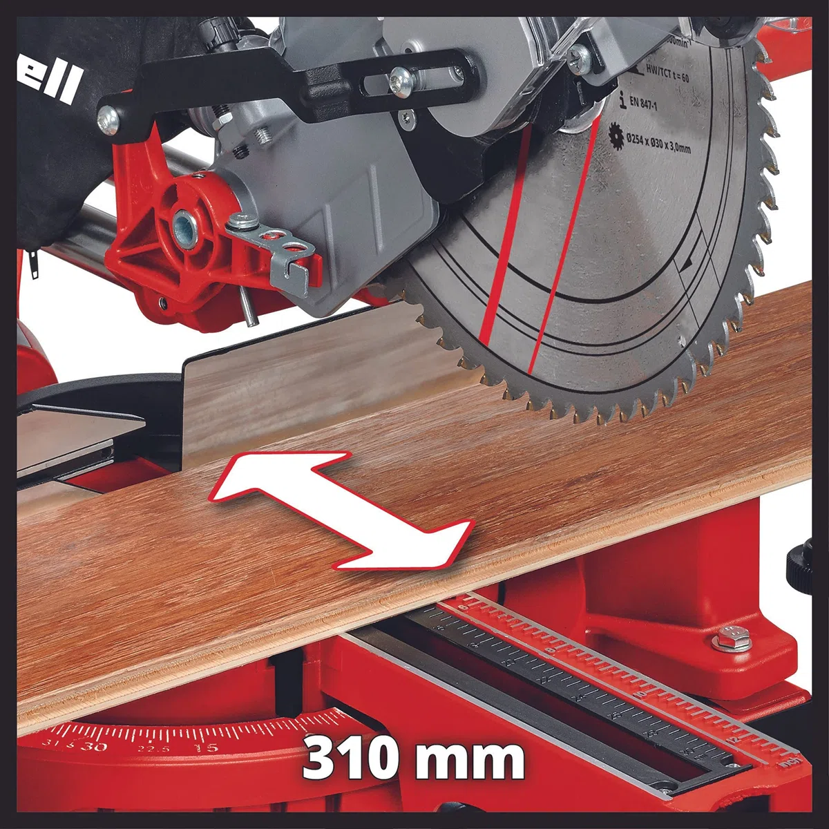 Einhell Ingletadora, 1900 W, 4.800 rpm, cabezal de sierra basculante, incluida la hoja de sierra HM, Color Rojo