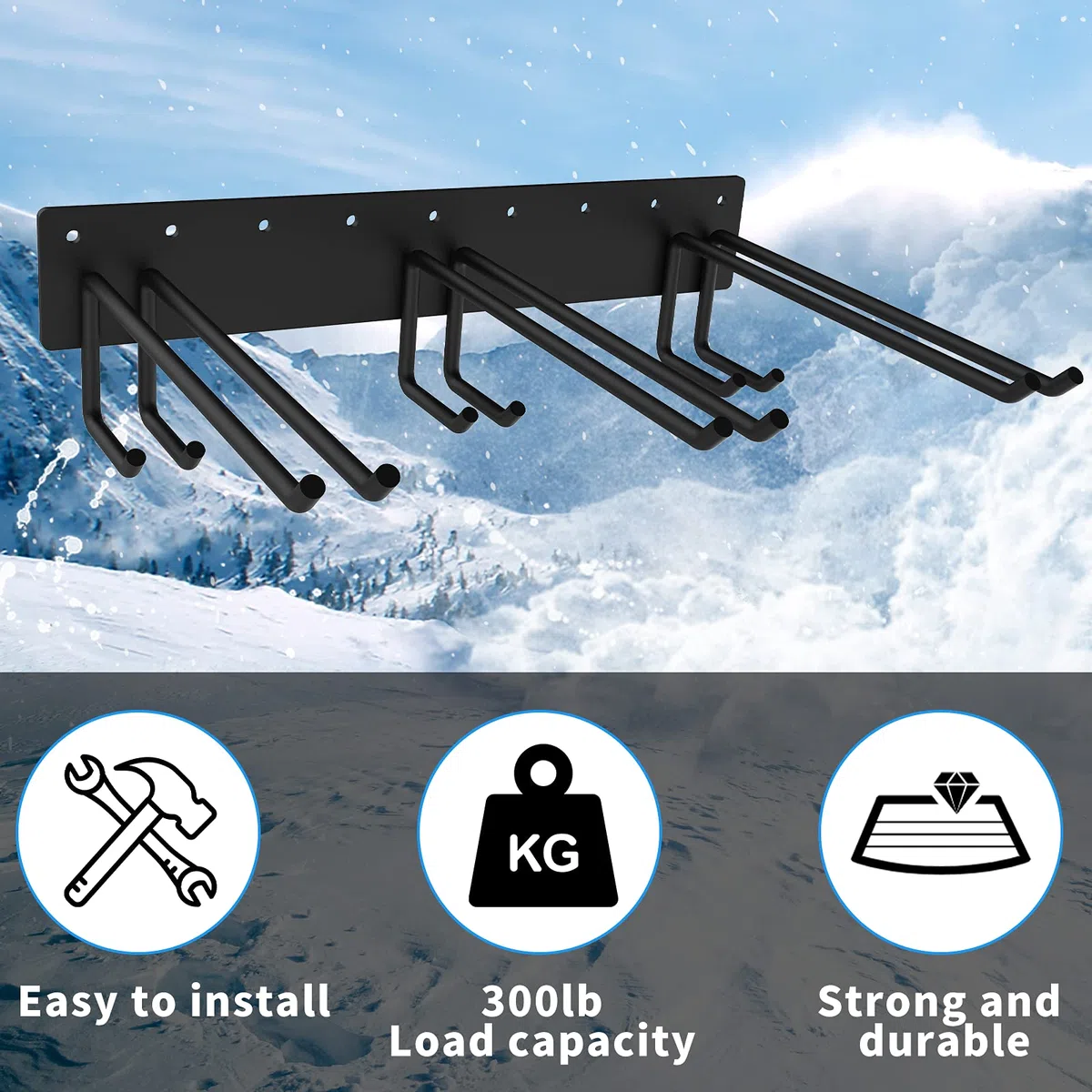 Qualward Estante de almacenamiento de pared para esquí, capacidad para 12 pares, montaje en pared de esquí, resistente, colgador de almacenamiento para hogar y garaje (paquete de 2)