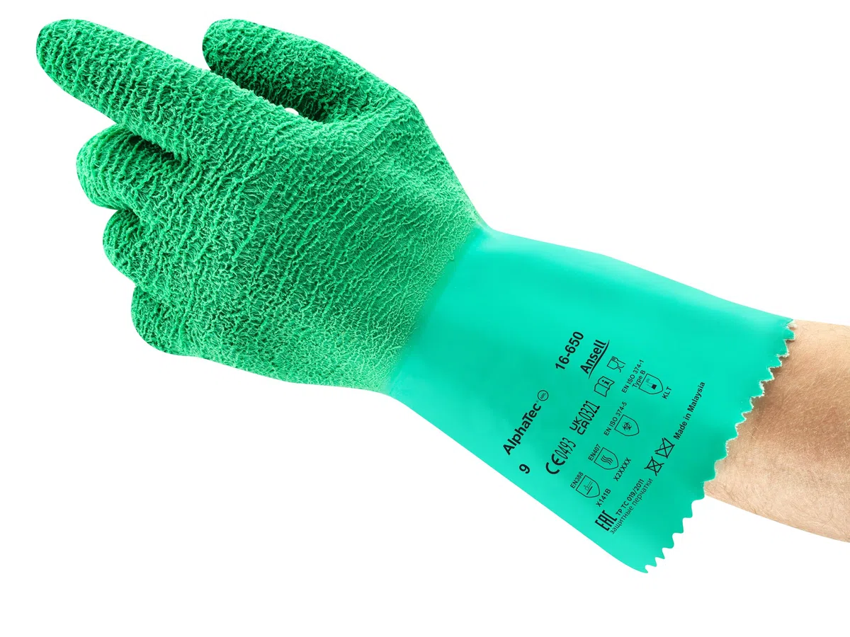 Ansell AlphaTec 16-650 Guantes de Trabajo Multiusos, Protección Mecánica, Verde, Talla M (12 Pares)