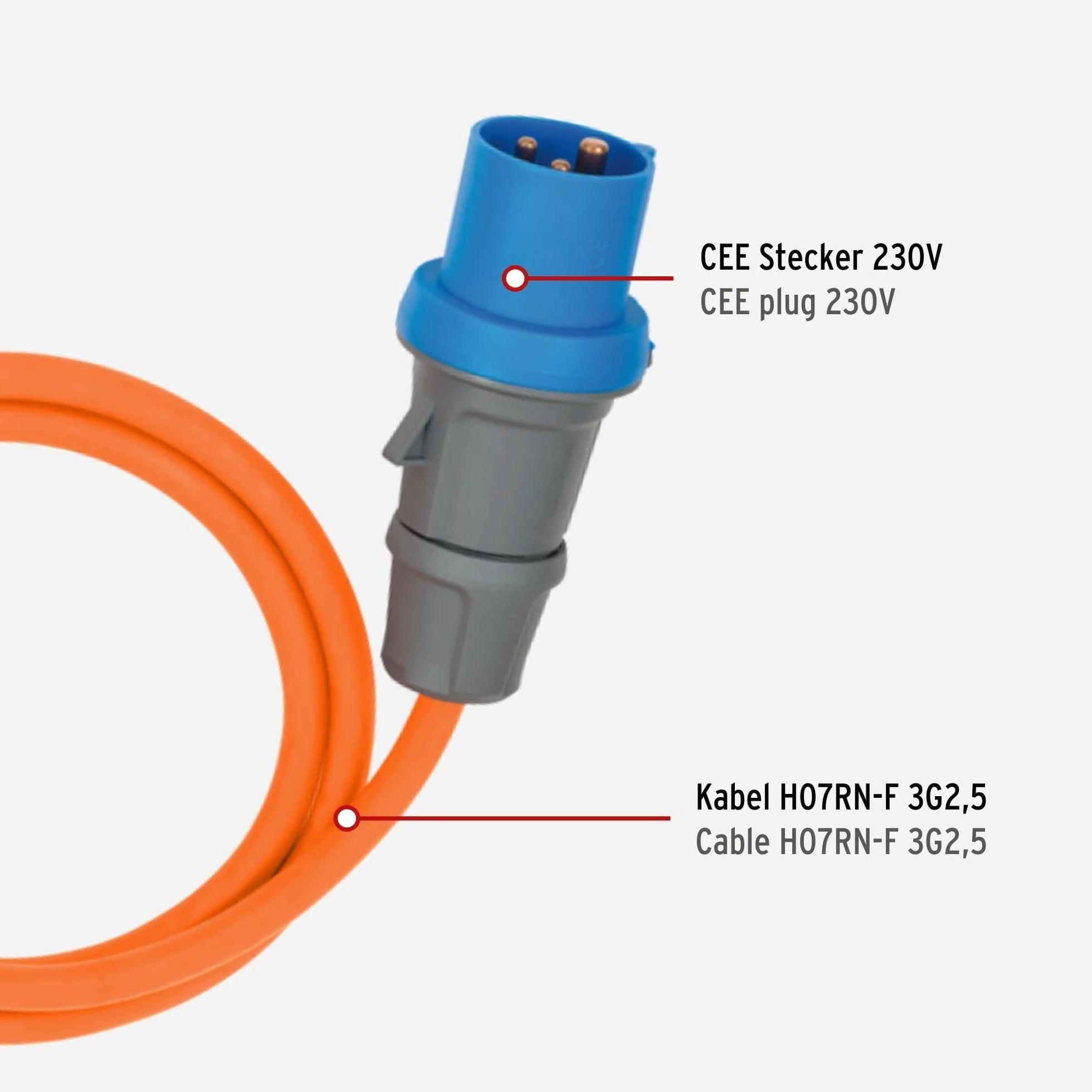 Brennenstuhl Cable de extensión CEE para Camping con Enchufe CEE y acople Angular, Incluye Enchufe Combinado de protección de Contacto (Cable de 25 m en Naranja, 230 V/16 A, Uso en Exteriores,